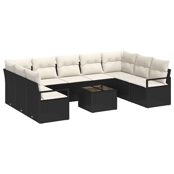 vidaXL Ensemble de canapé de jardin avec coussin 10 Pièces Marron  Crème