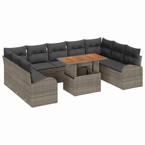 vidaXL Ensemble de canapé de jardin 10 Pièces Gris Poly rotin