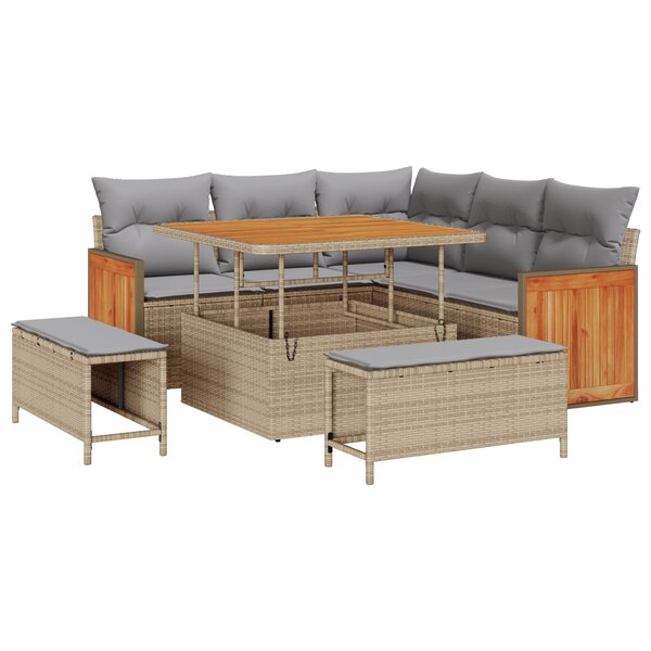 Ensemble de canapé de jardin 8 pièces vidaXL avec coussins beige en rattan synthétique et acacia