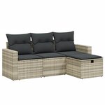 vidaXL Salon de jardin 4 Pièces avec coussins gris clair résine tressée