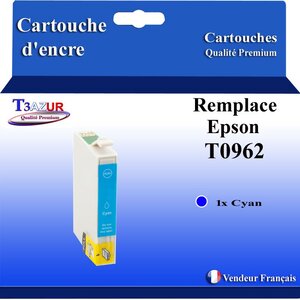 Cartouche Compatible pour Epson Stylus photo R2880 remplace Epson T0962  Cyan - T3AZUR