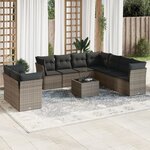 vidaXL Salon de jardin avec coussins 10 Pièces gris résine tressée