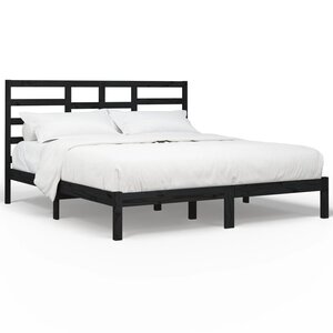 vidaXL Cadre de lit sans matelas noir bois massif 200x200 cm