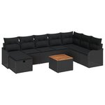 vidaXL Ensemble de canapé de jardin avec coussin 9 Pièces Noir Poly rotin