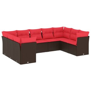 vidaXL Salon de jardin avec coussins 9 Pièces marron résine tressée