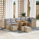 Ensemble de Canapé de Jardin 9 Pièces avec Coussins Beige Poly Rotin Acacia