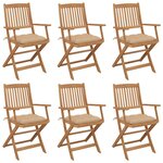 vidaXL Chaises pliables de jardin lot de 6 avec coussins Bois d'acacia
