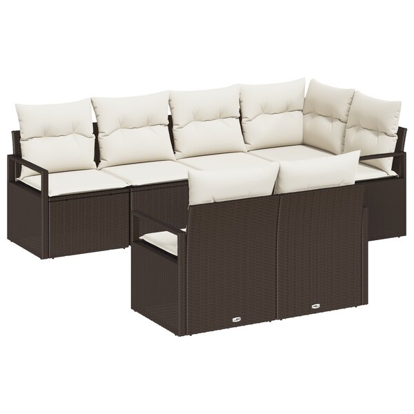 Set de canapé de jardin vidaXL 7 pièces avec coussins marron en résine tressée