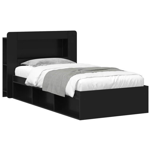 vidaXL Cadre de lit avec rangement Noir 75 x 190 cm Bois d'ingénierie