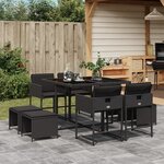vidaXL Ensemble à manger de jardin 9Pièces coussins noir résine tressée