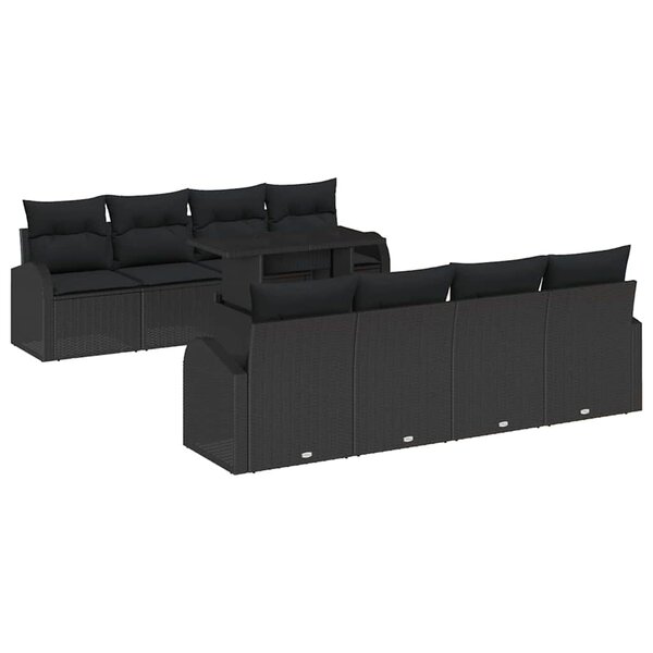 vidaXL Ensemble de canapé de jardin Manuel 9 Pièces Noir 100 x 55 x 73 cm