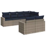 vidaXL Salon de jardin 7 Pièces avec coussins gris résine tressée
