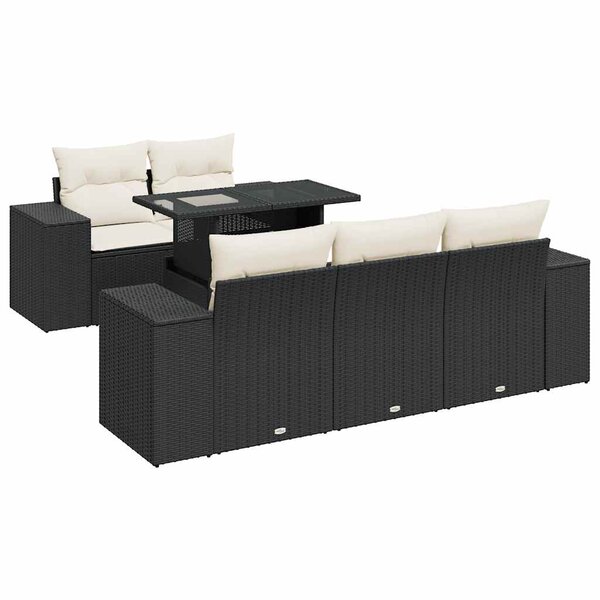 vidaXL Salon de jardin 6 Pièces avec coussins noir résine tressée