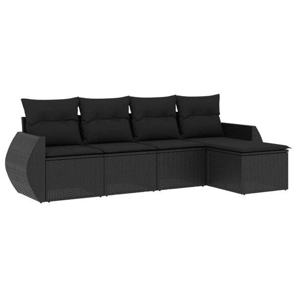 vidaXL Salon de jardin 5 Pièces avec coussins noir résine tressée