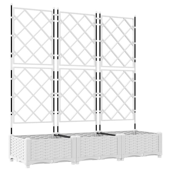 vidaXL Bac à fleurs avec Treillis 3 Pièces Blanc 120 x 40 x 125.5 cm PP