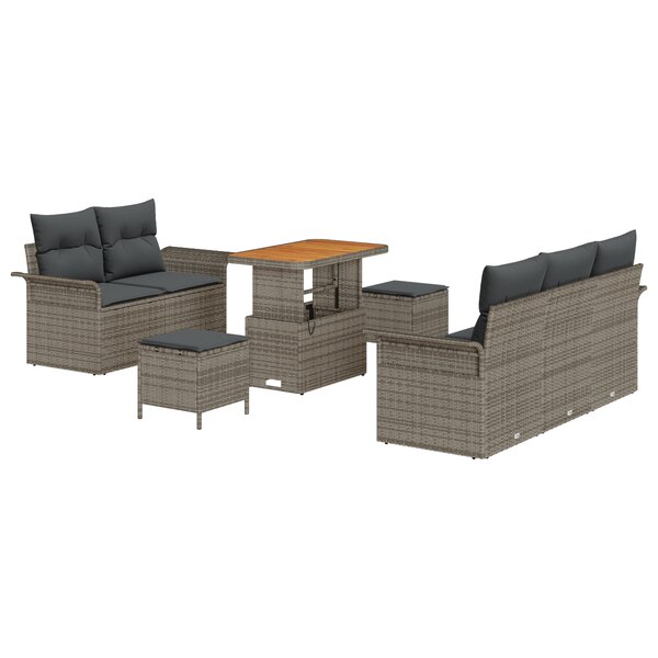 vidaXL Ensemble de Canapés de Jardin 8 Pièces avec Coussins Gris Rattan Acacia