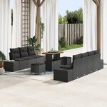 Ensemble de 10 Pièces de Canapé de Jardin avec Coussins Noir Poly Rattan Acacia