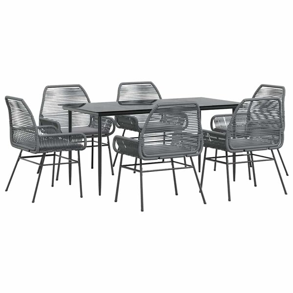 vidaXL Ensemble à manger jardin coussins 7 Pièces gris poly rotin verre