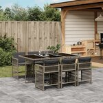 vidaXL Ensemble à manger de jardin et coussins 7 Pièces gris rotin