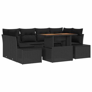 vidaXL Ensemble de canapé de jardin 7 Pièces Noir Poly rotin