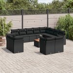 vidaXL Salon de jardin avec coussins 13 Pièces noir résine tressée
