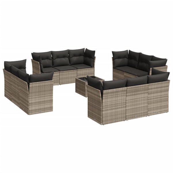 vidaXL Salon de jardin avec coussins 13 Pièces gris clair résine tressée