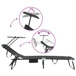vidaXL Chaises longues pliantes 2 Pièces avec auvent Noir tissu Oxford 600D