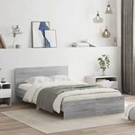 vidaXL Cadre de lit avec tête de lit et LED sonoma gris 120x190 cm