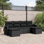vidaXL Salon de jardin 6 Pièces avec coussins noir résine tressée