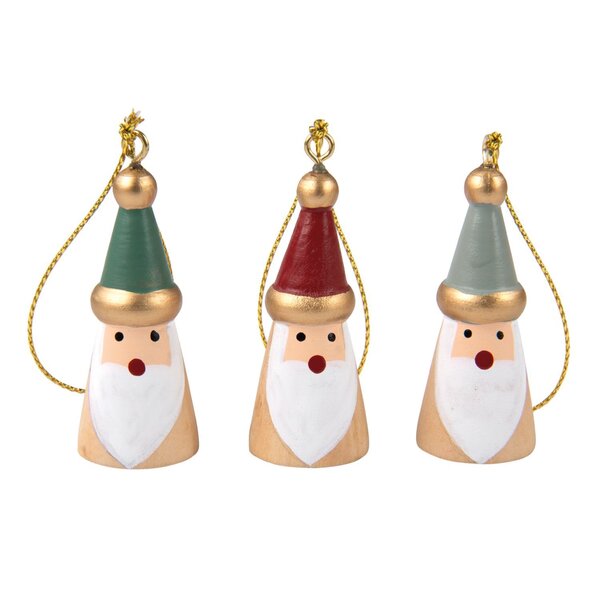 3 Pères Noël en bois à suspendre rouge  gris  vert - 2 x 3 5 cm