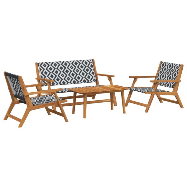 vidaXL Chaises de jardin avec ensemble de table - 4 pièces  noir et blanc  en bois d'acacia massif