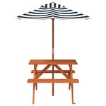 vidaXL Table de pique-nique pour 4 enfants avec parasol bois de sapin