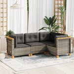 vidaXL Salon de jardin 4 Pièces avec coussins gris résine tressée