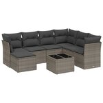 vidaXL Salon de jardin 8 Pièces avec coussins gris résine tressée