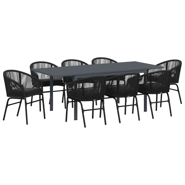 vidaXL Ensemble de salle à manger pour jardin 9 Pièces Noir Poly rotin