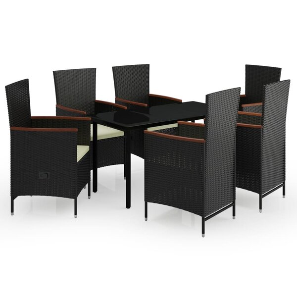 vidaXL Ensemble à manger de jardin avec coussins 7 Pièces Noir