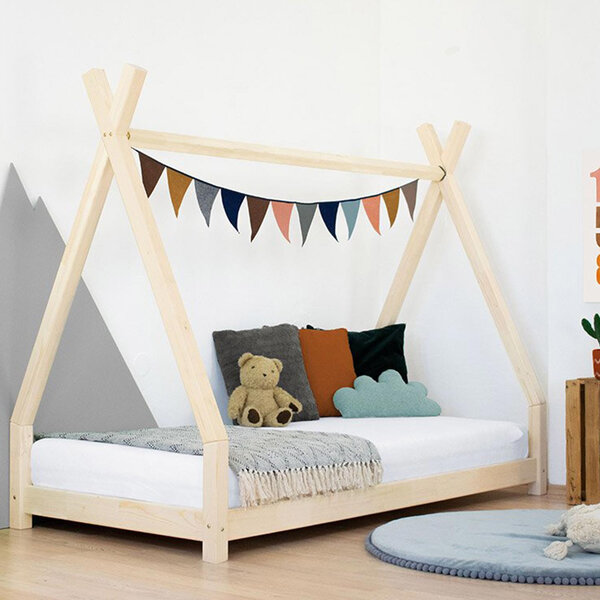Lit Tipi enfant bois massif naturel 90 x 190 cm