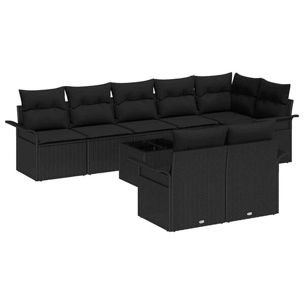 vidaXL Ensemble de canapé de jardin avec coussin 9 Pièces Noir Poly rotin