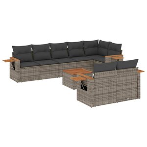 vidaXL Salon de jardin 9 Pièces avec coussins gris résine tressée