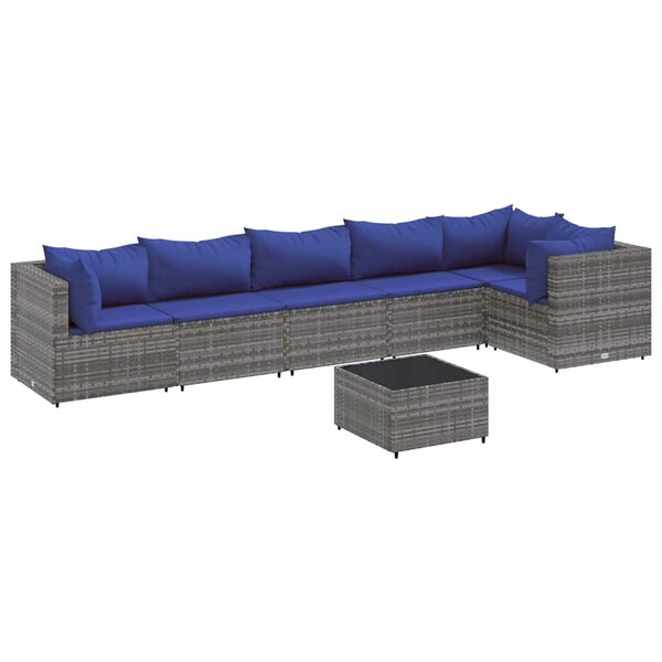 vidaXL Salon de jardin 7 Pièces avec coussins Gris Résine tressée