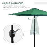 Parasol en métal rond polyester 180g/m² manivelle inclinable Ø 3 x 2 45 m vert