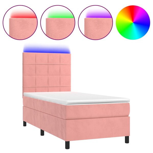 vidaXL Sommier à lattes de lit avec matelas LED Rose 90x200 cm Velours