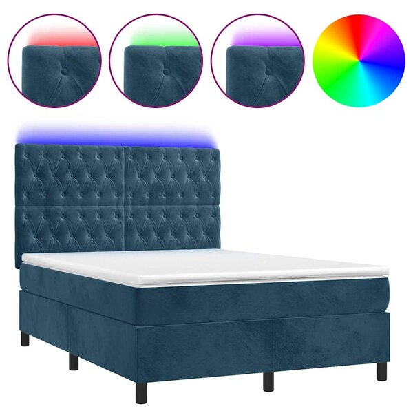 vidaXL Sommier à lattes de lit matelas et LED Bleu foncé 140x200 cm