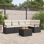 Ensemble de Canapé de Jardin 6 pièces vidaXL avec Coussins Noir Poly Rattan Acacia