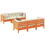 vidaXL Salon de jardin 7 Pièces avec coussins cire marron bois pin massif