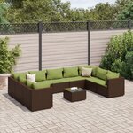 vidaXL Salon de jardin 10 Pièces avec coussins marron résine tressée