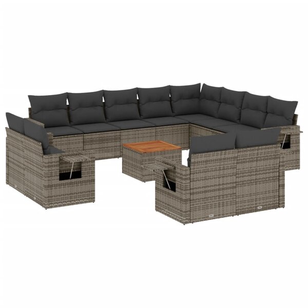 vidaXL Salon de jardin avec coussins 13 Pièces gris résine tressée