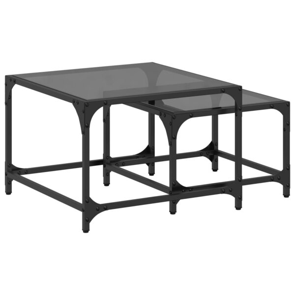 vidaXL Tables basses gigognes 2 Pièces dessus en verre noir acier