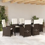vidaXL Set de dîner de jardin de 7 pièces avec coussins marron en rattan poly