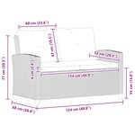 vidaXL Canapé 2 places de jardin et coussins Noir 124cm Résine tressée